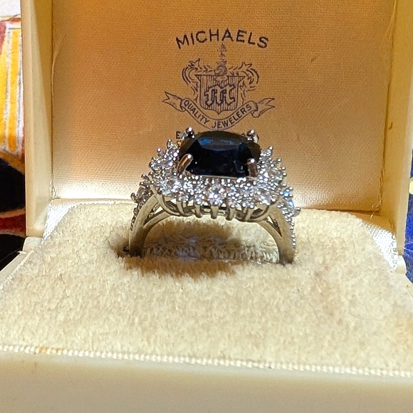 Blue Sapphire and CZ Sterling Silver Ring - Picture 2 of 8